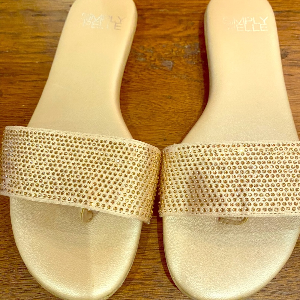 Simply Pelle women’s gold rhinestone slides Size5M